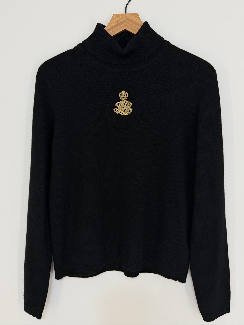 Lauren Ralph Lauren Women's Vintage Crown Crest Turtleneck Sweater Black Size PM